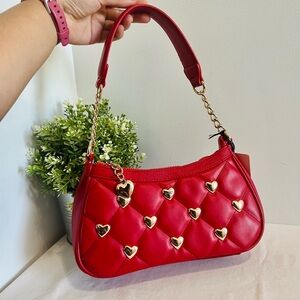 Juicy Couture Colorful Love Shoulder Bag – Cool Red Quilted with Gold Hearts